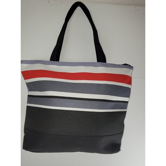 Shoppers Tote Bag Stripe Multicolor Black Red Shoulder BEACH Bag - Stylish - Picture 8 of 12